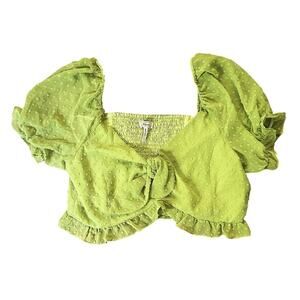 BCBGeneration Clip-Dot Front Knot Ruffled Crop Top Women's Large